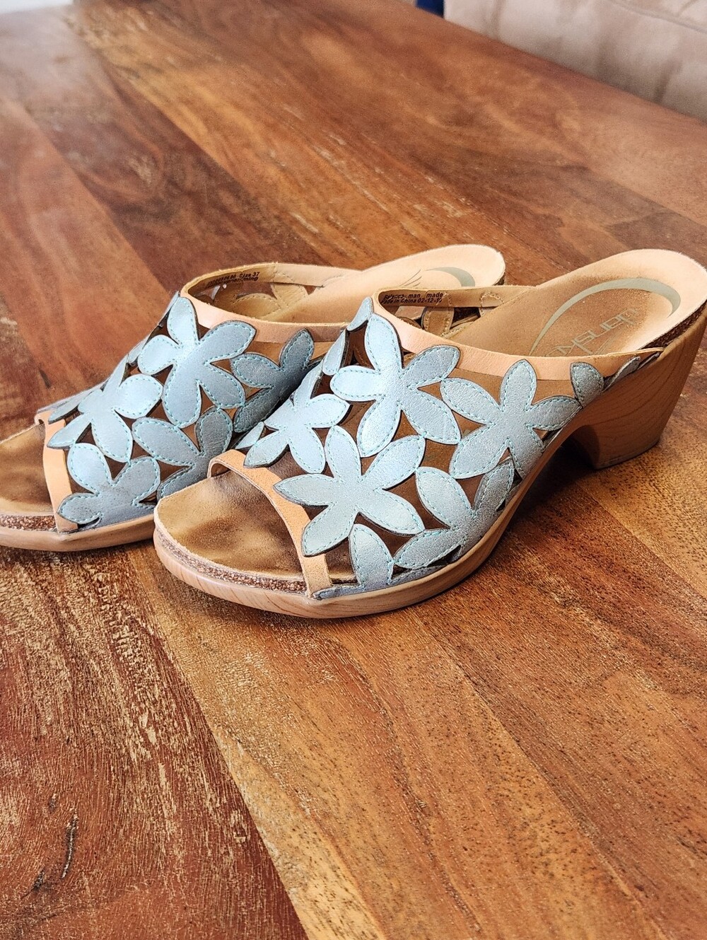 Dansko Clarissa Light Blue Floral Cutout Leather Sandal - Women Size 37/6.5